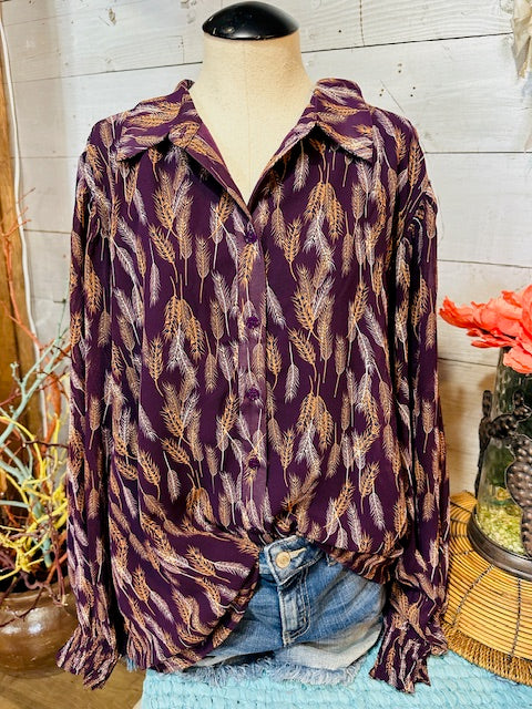 Eggplant Printed L/S Dolman Top