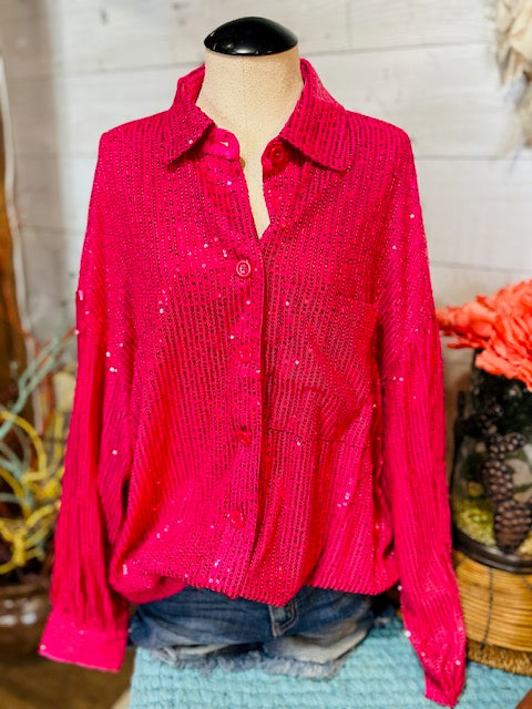 Oversized Sequin Button Down Shirt – River Ruby Boutique