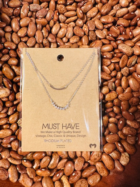Layered Rhinestone Curved Bar Necklace