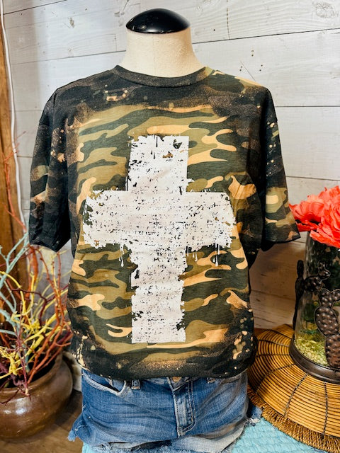 Camo Bleached Grunge Cross Tee