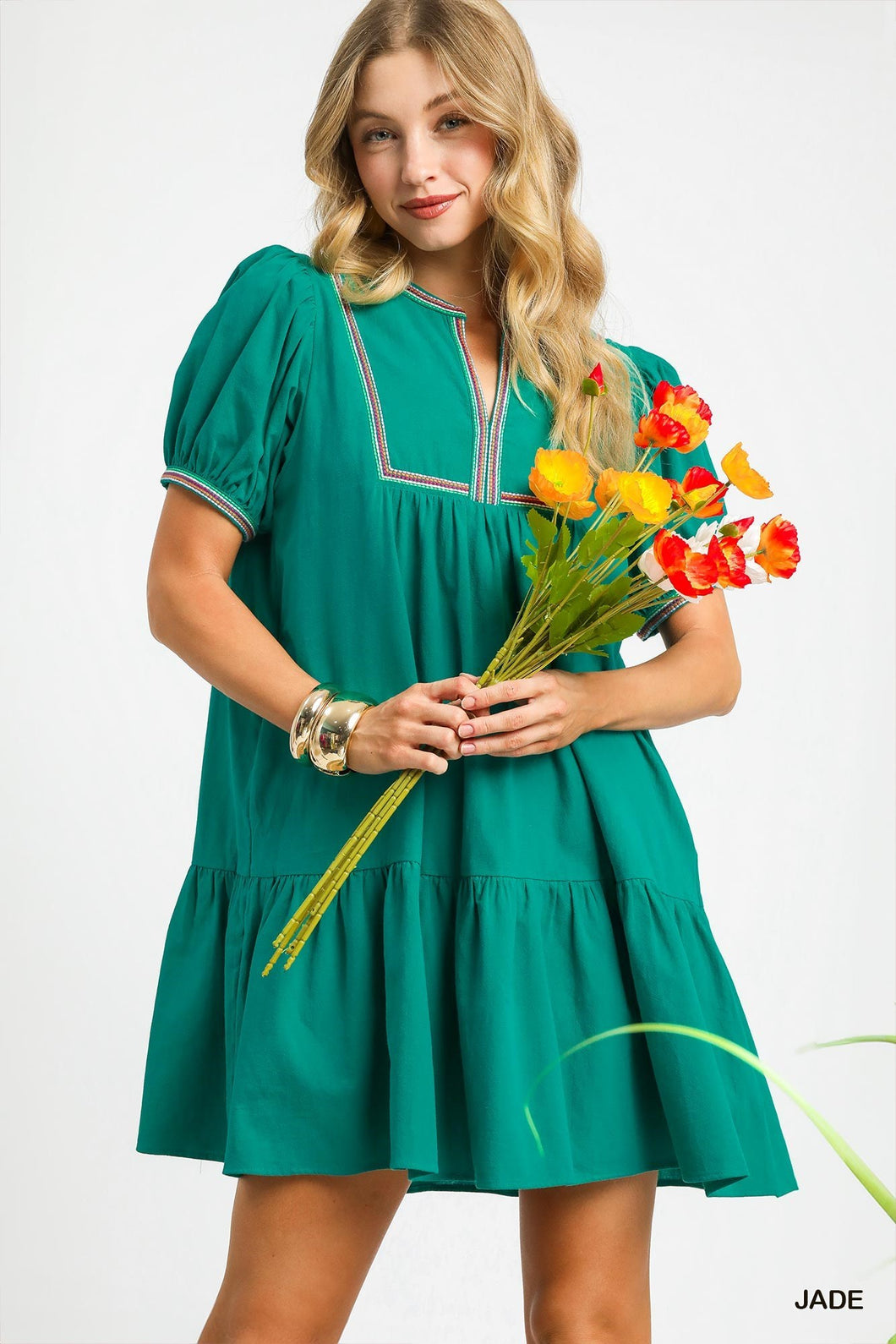 Color Trim Babydoll Mini Dress