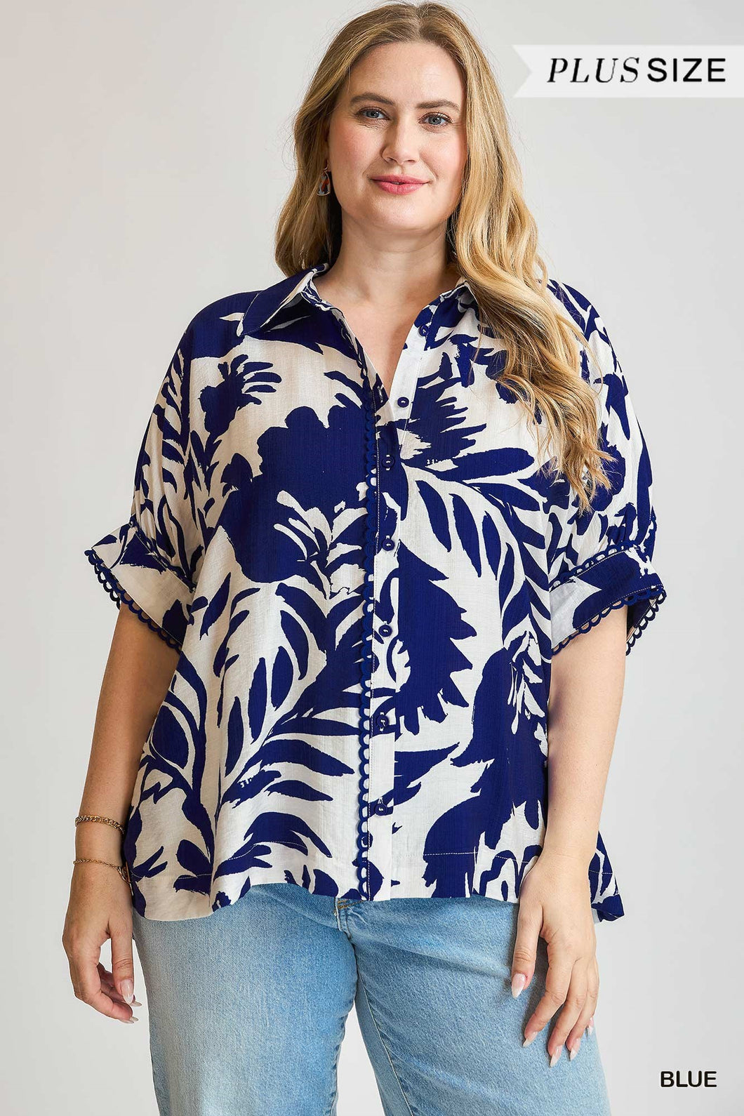 Bold Floral Print Button-Up Blouse