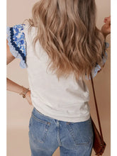 Load image into Gallery viewer, Ricrac Trim Printed Flutter Sleeve Contrast Patchwork Blouse
