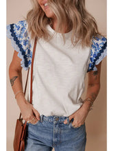 Load image into Gallery viewer, Ricrac Trim Printed Flutter Sleeve Contrast Patchwork Blouse
