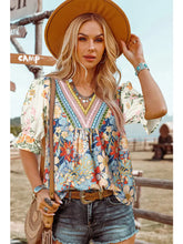 Load image into Gallery viewer, Crochet Boho Half &amp; Long Sleeve Floral Blouse
