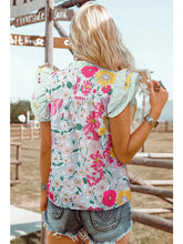 Load image into Gallery viewer, Floral Contrast Ruffle Trim Short Sleeve Blouse
