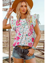 Load image into Gallery viewer, Floral Contrast Ruffle Trim Short Sleeve Blouse
