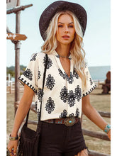 Load image into Gallery viewer, Boho Geometric Print Short Sleeve V Neck Blouse
