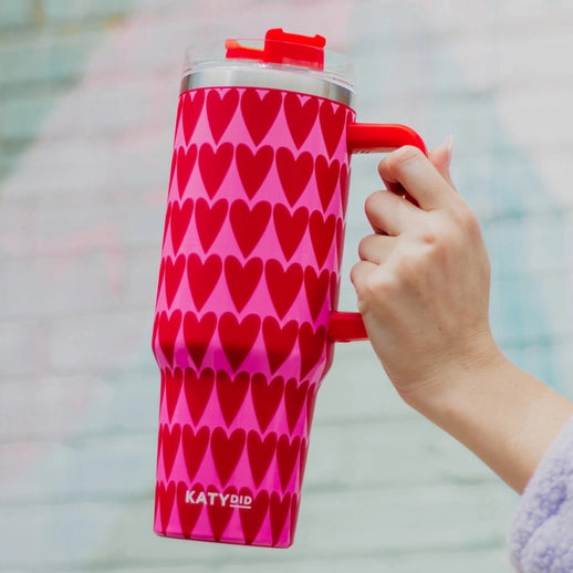 Red Hearts Valentine's Day Tumbler with Handle