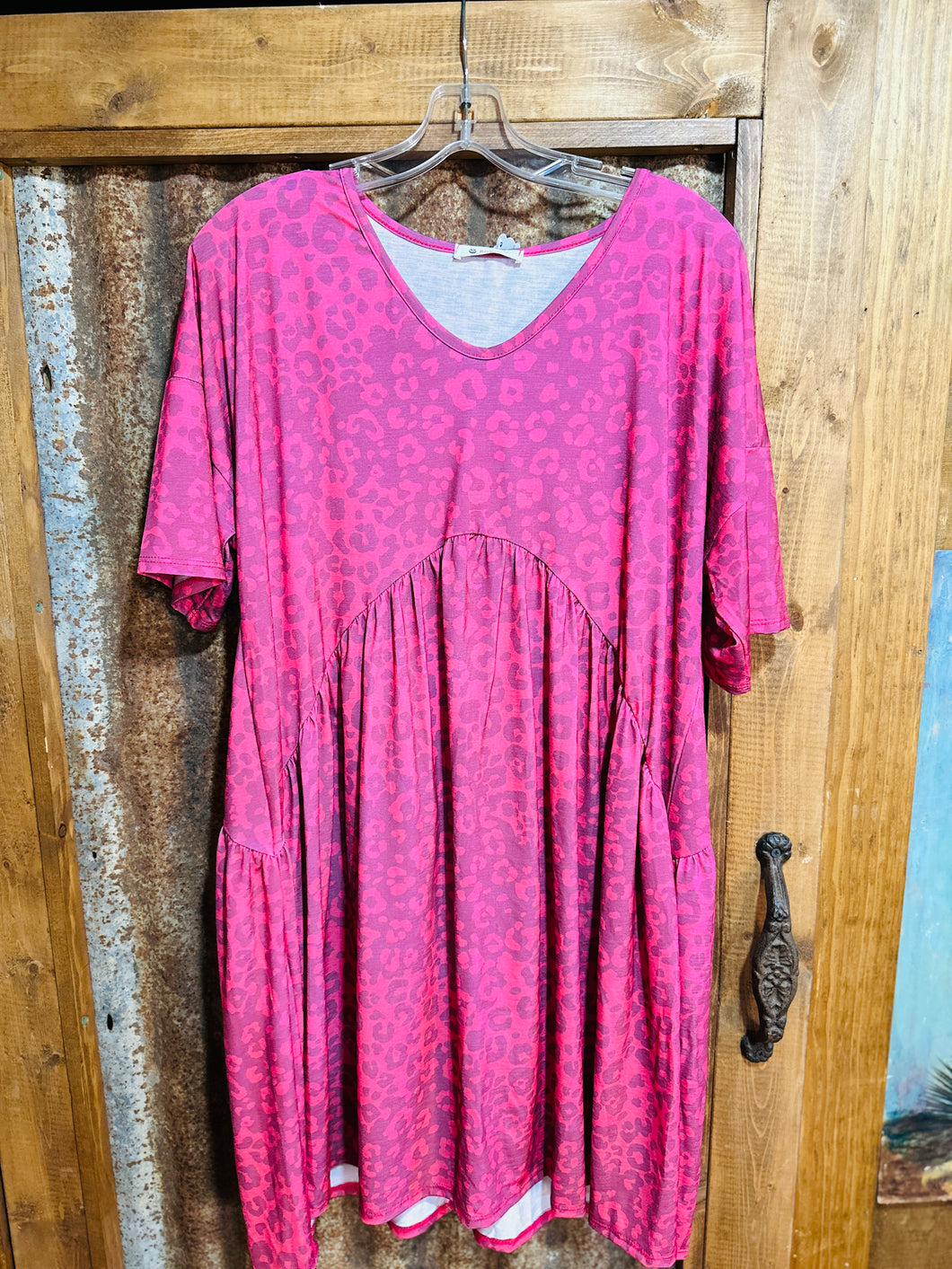 Pink Leopard Shirred Waist Swing Dress