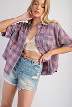 Load image into Gallery viewer, MINERAL WASHED BUTTON DOWN PLAID TOP
