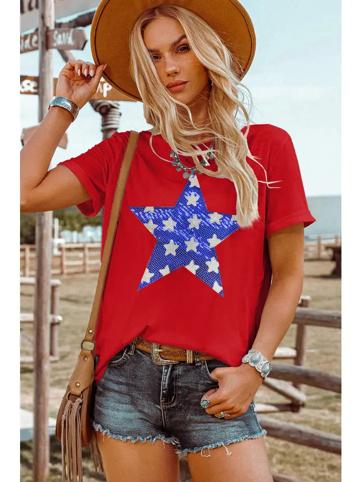 Blue Star Sequin Top