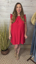 Load and play video in Gallery viewer, Smocked Yoke Cherry Red Ruffle Dress

