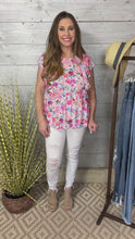 Load and play video in Gallery viewer, Pink Floral Flutter Sleeve Top
