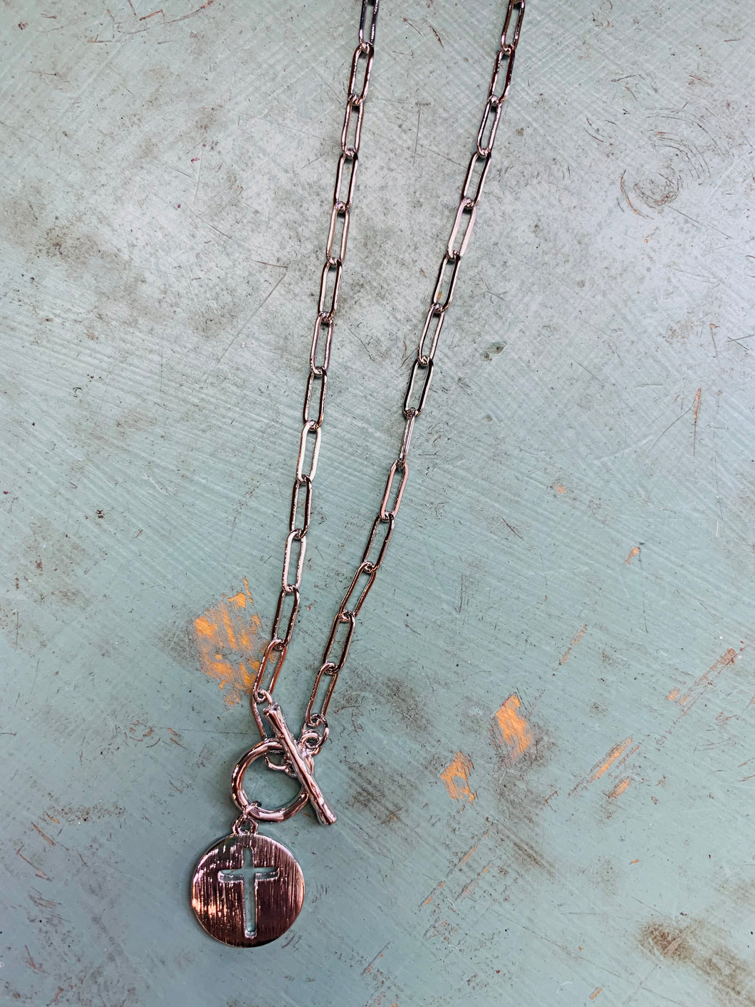 Link Chain w/ Cross Toggle Necklace