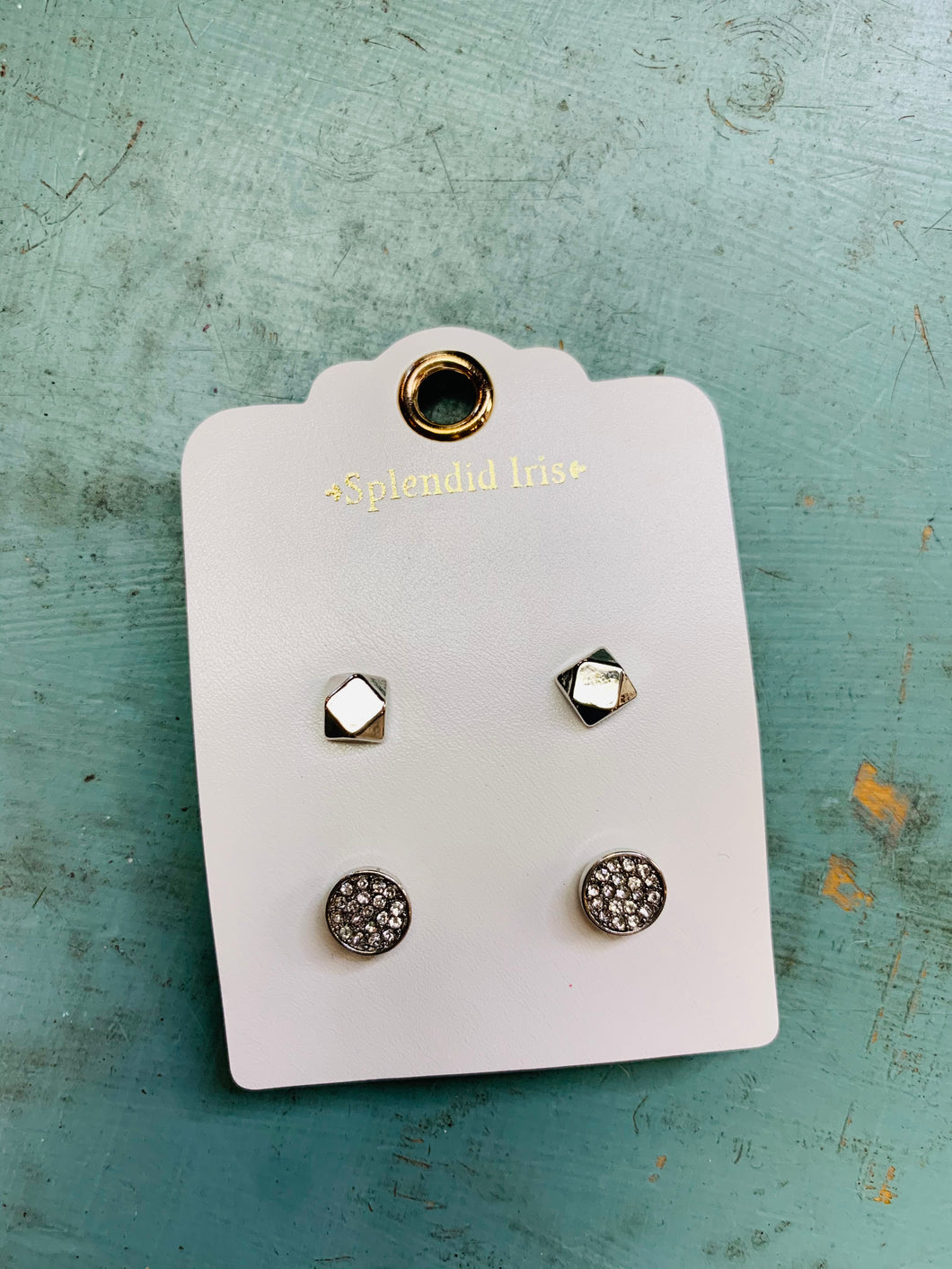 Pave and Geometric Stud Earrings