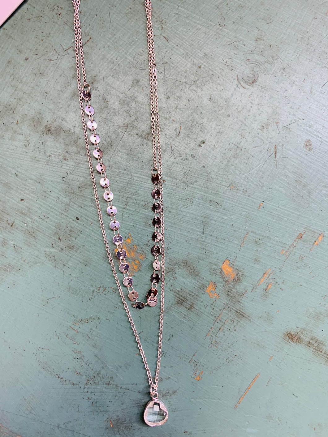 Two Layer Crystal Charm Necklace