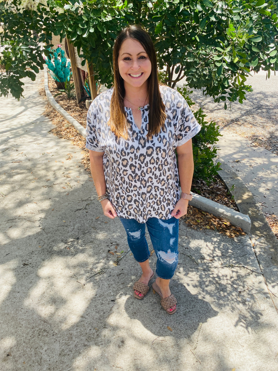 Leopard Print V Neck Top