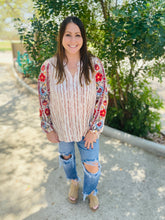 Load image into Gallery viewer, Rust Floral Embroidered Sleeve V Neck Top
