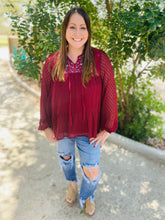 Load image into Gallery viewer, Swiss Dot Burgundy Embroidered Blouse
