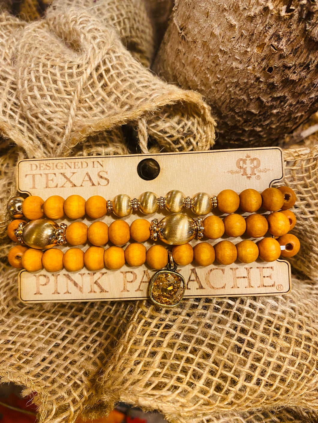 Orange Brushed Wood 3 Strand Bracelet