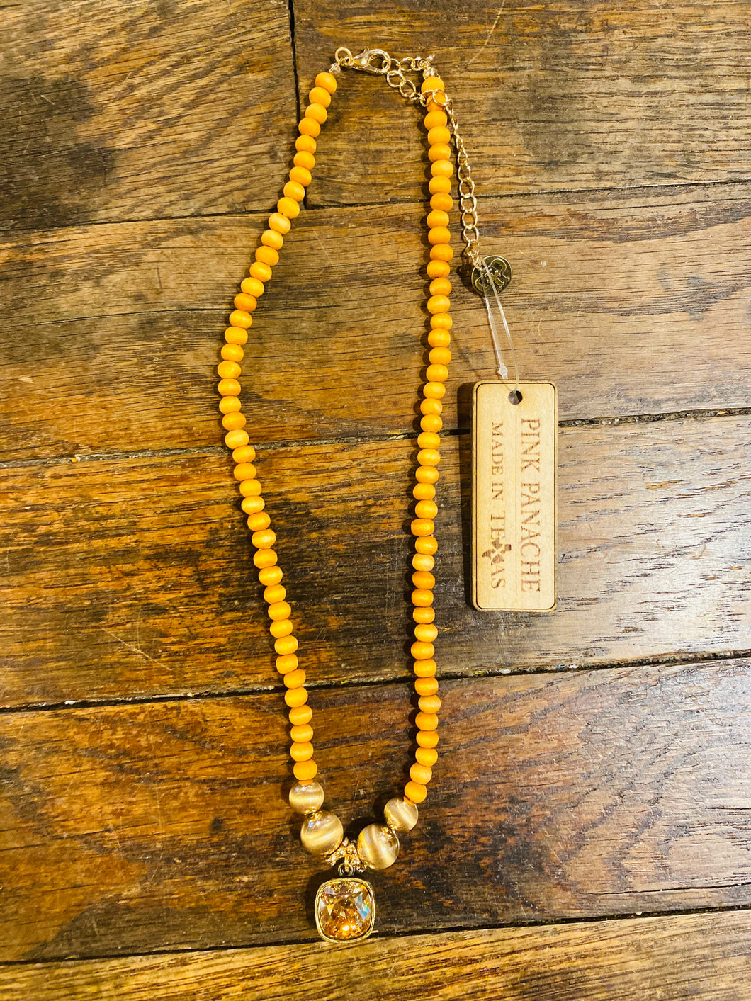 Orange Brushed Wood Beaded Necklace