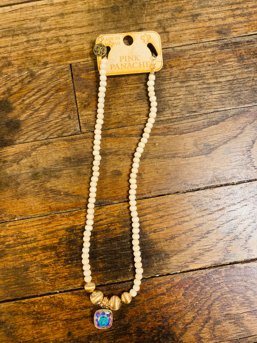 Cream Wooden Beaded Necklace