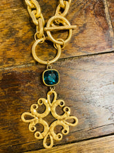 Load image into Gallery viewer, Gold Chain Toggle Necklace with Emerald Pendant
