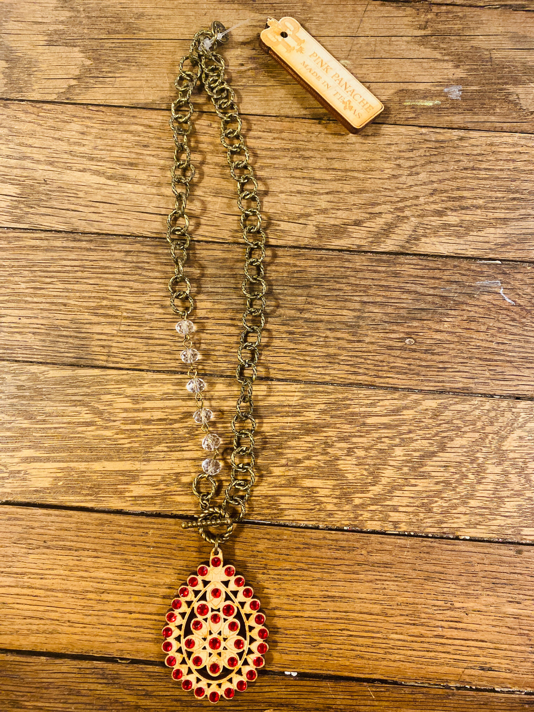 Red Santa Fe Necklace With Chain & Beads