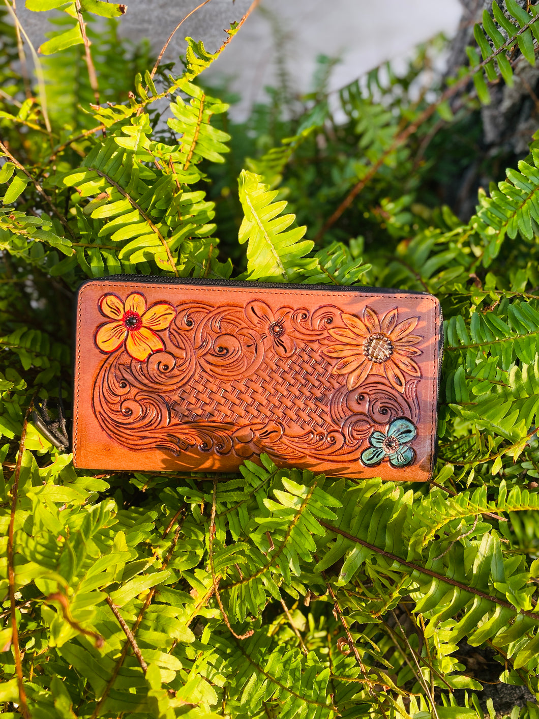 Tooled Leather Floral Wallet