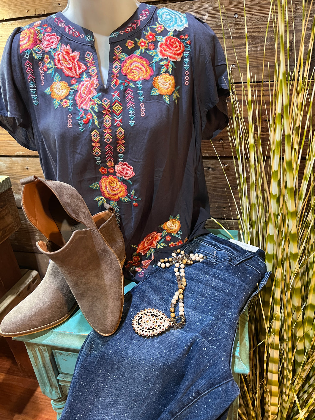 Midnight Stroll Embroidered Top