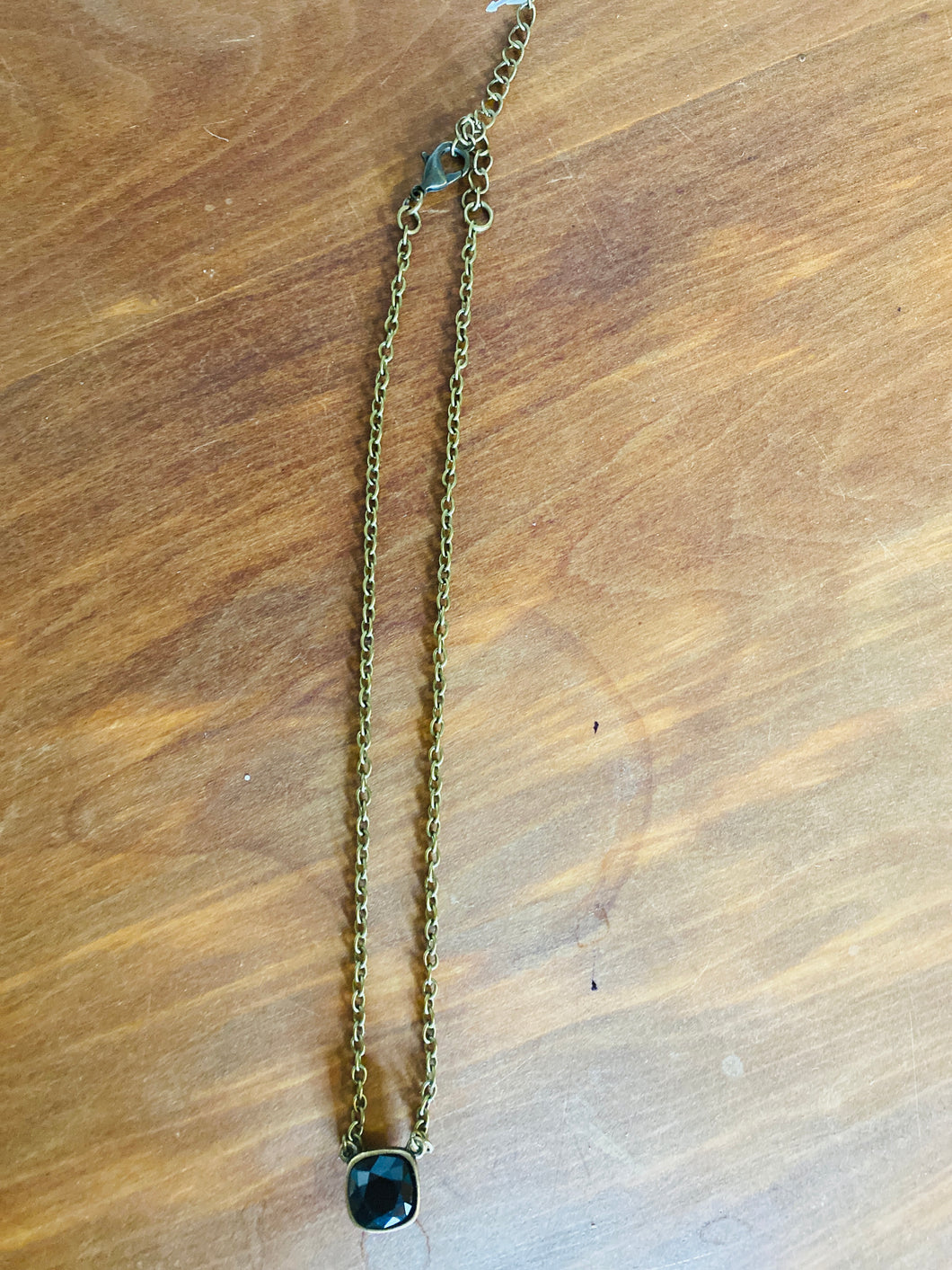 Bronze Short Chain Necklace with Black Pendant