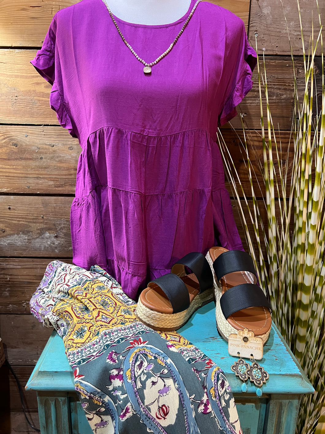 Magenta Ruffle Flowy Top