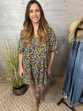 Load image into Gallery viewer, Navy Floral Ruffle Sleeve Dress
