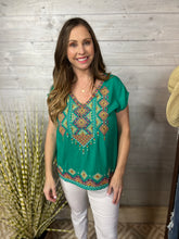 Load image into Gallery viewer, Emerald Top with Colorful Embroidery
