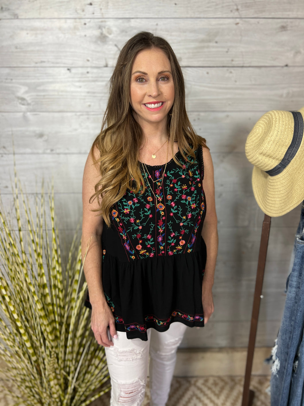 Floral Embroidered Babydoll Top