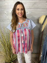 Load image into Gallery viewer, Denim Floral Embroidered Top
