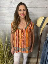 Load image into Gallery viewer, Turquoise Sunset V Neck Blouse
