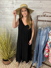Load image into Gallery viewer, Black Maxi Dress with Fringe Hem Detail
