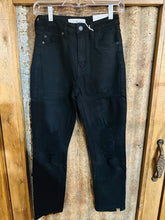 Load image into Gallery viewer, Distressed High Rise Black Slim Straight Jeans
