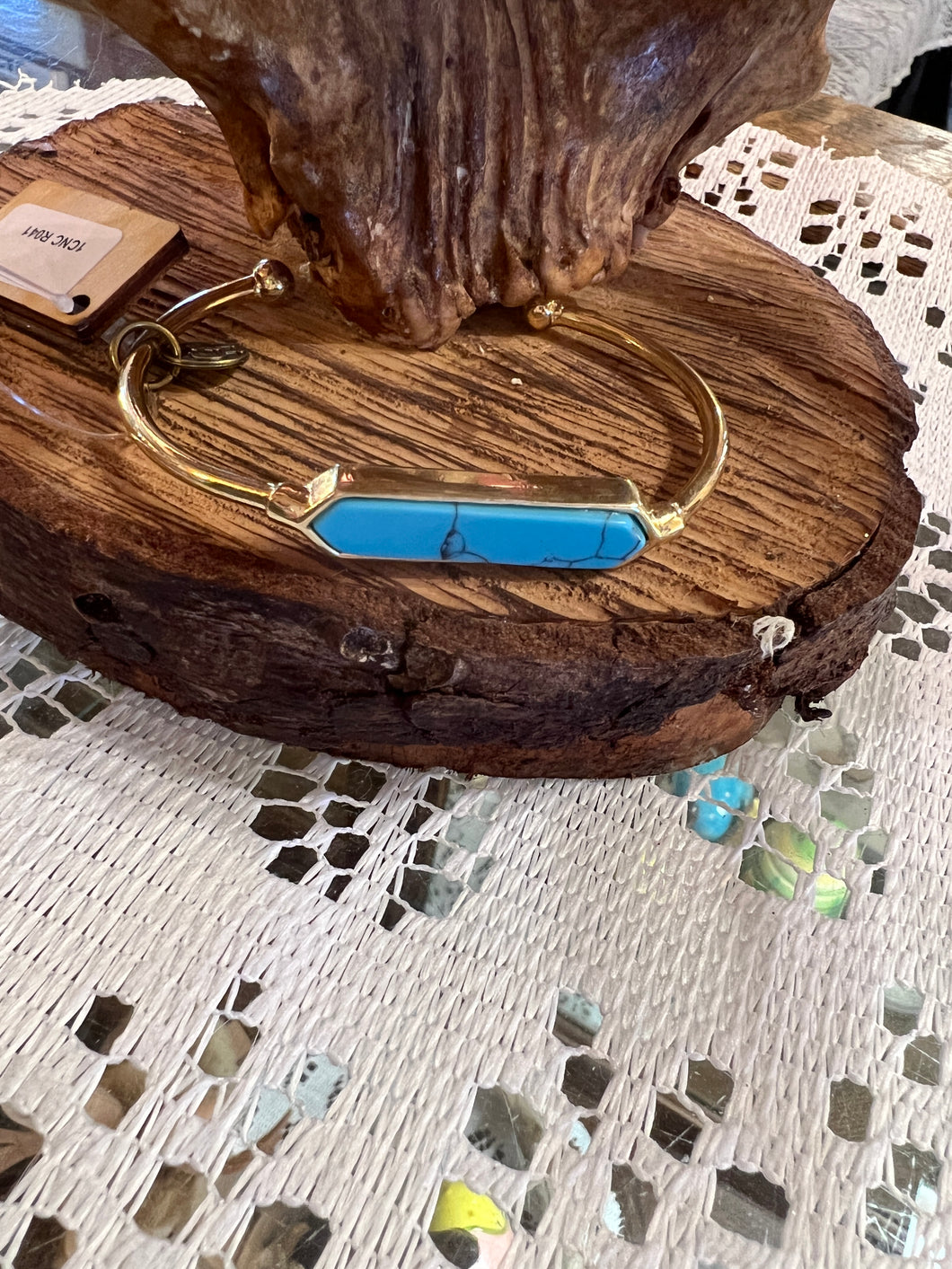 Turquoise Stone and Gold Bangle Bracelet