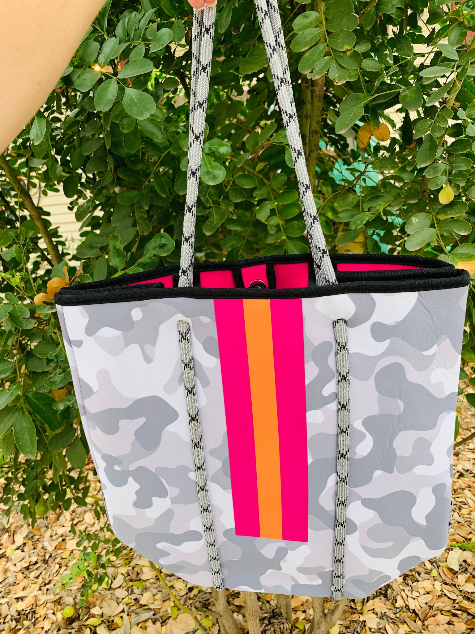 Neoprene Green Camo and Pink Tote Bag