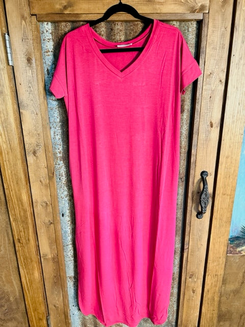 Rose Colored V Neck Maxi Dress