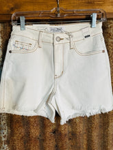 Load image into Gallery viewer, White Denim Shorts with Colorful Embroidered Pockets
