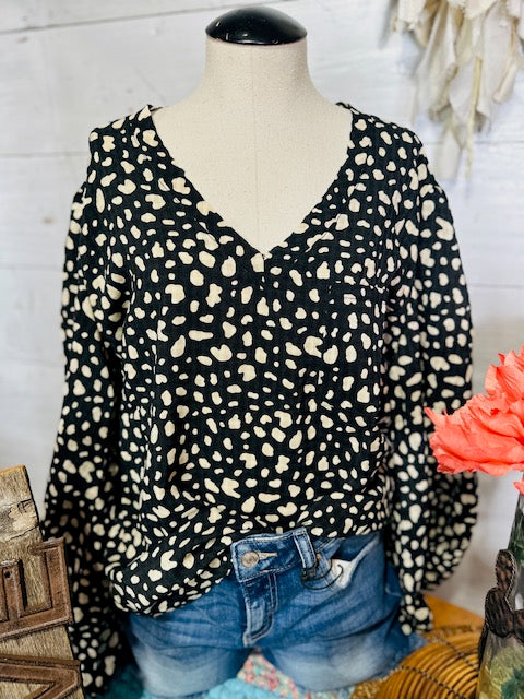 Leopard Spot Bubble Sleeve Blouse