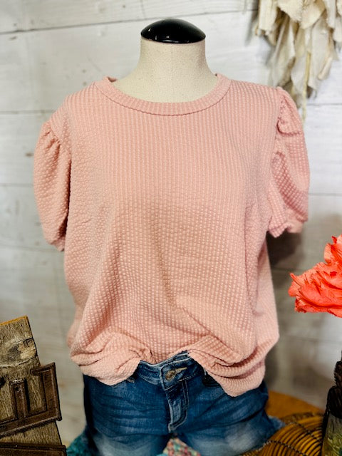 Blush Colored Bubble Sleeve Blouse