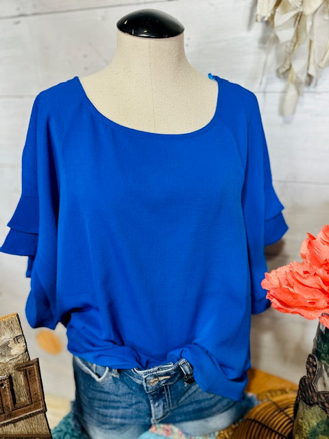 Ruffle Sleeve Solid Blouse