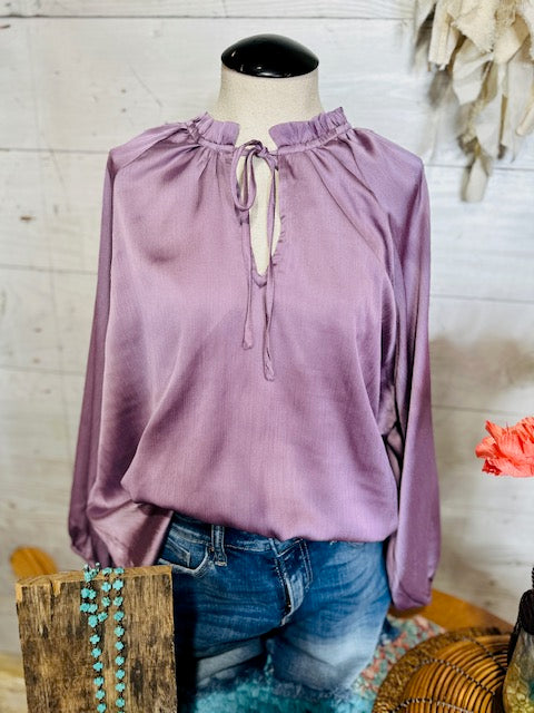 Light Purple Satin Top With Tie Front