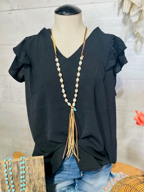 Black Flutter Sleeve Blouse