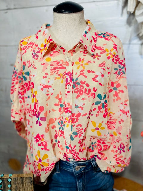 Sheer Floral Collared Blouse